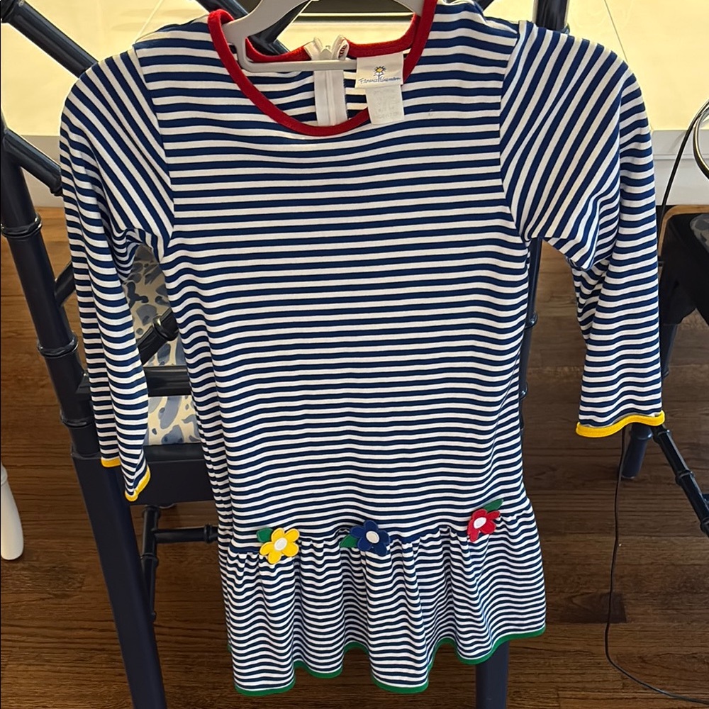 Florence Eiseman Long Sleeve Blue Dress with Floral Accents